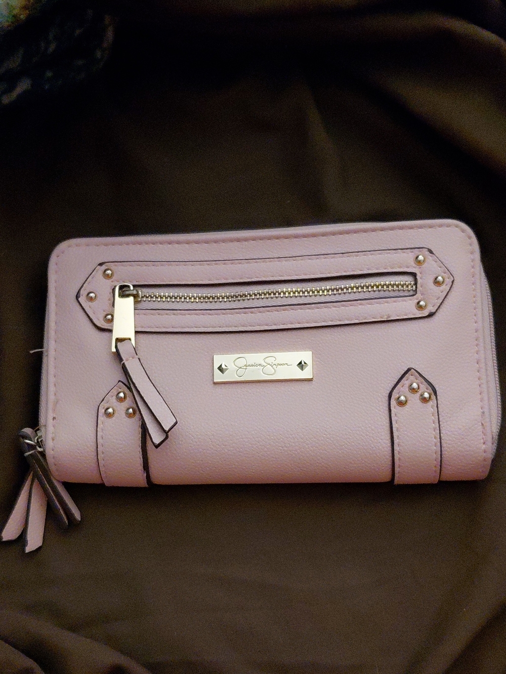 Jessica Simpson Blush Pink Zip-Accent Wallet with Gold Hardware
